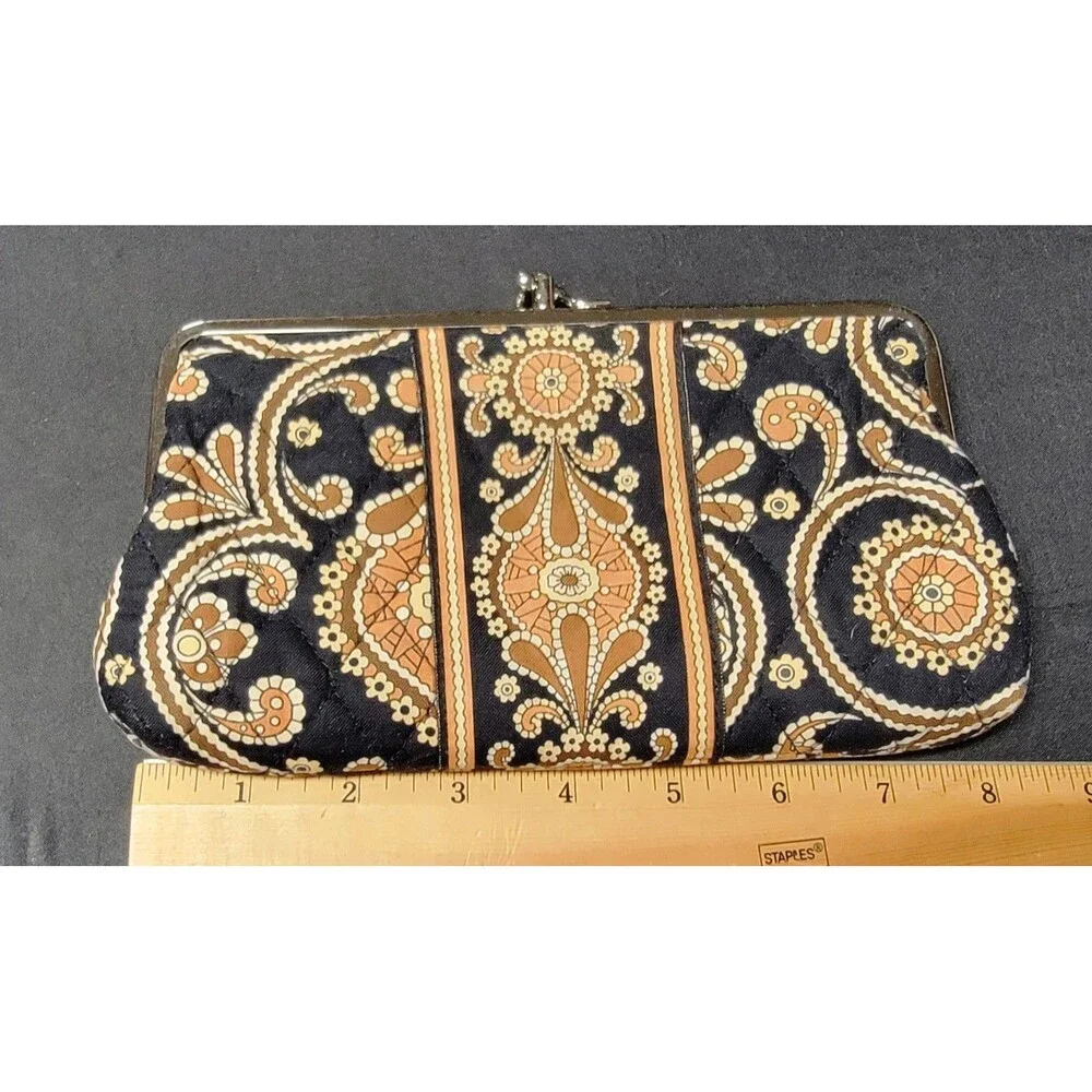 Vera Bradley Cafe Latte Clutch Bag Silver Hardware Snap Close 8x4 in